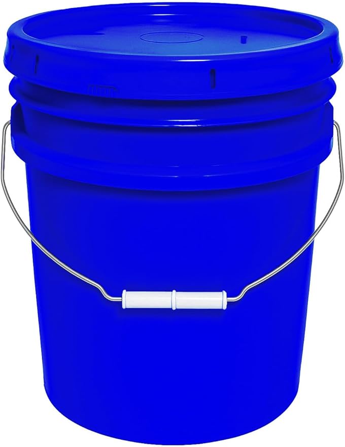 MKS Plastics 5-Gallon Bucket with Airtight Lid – Made in USA, Food Grade BPA Free Plastic, Heavy Duty Multi-Use, Metal Handle with Grip, Stackable Storage – Blue, 1 Pack