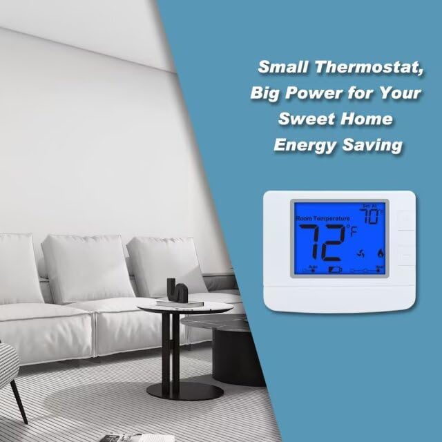 Non Programmable Thermostat for Home, Digital Energy-Saving Thermostat,Multi-Stage Systems, 2 Heat/2 Cool, Easy DIY Install, Blue Backlight
