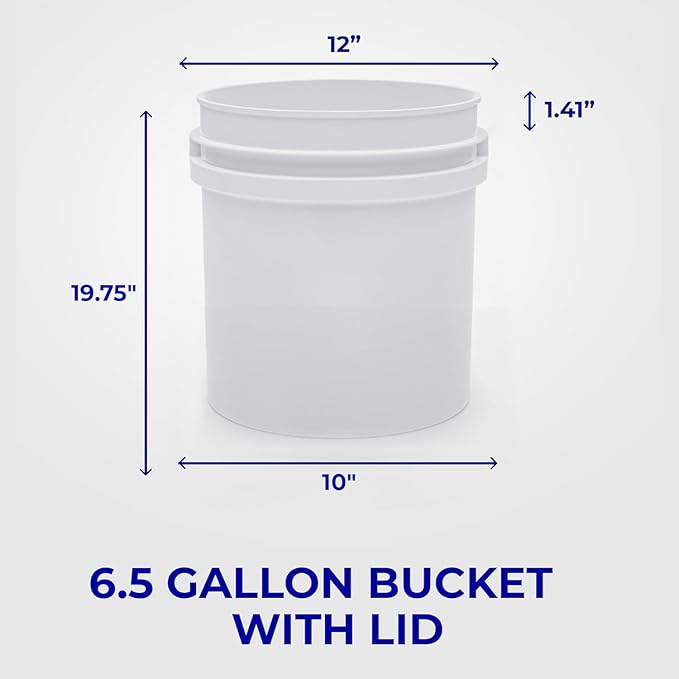 6.5-Gallon White Bucket Pail Container with Lid | Food Grade | Heavy-Duty 90MIL Extra Durable | Metal Handles with Plastic Grip for Easy Carrying | Multi-Use | Easy Stack and Store | BPA Free - 5 Pack