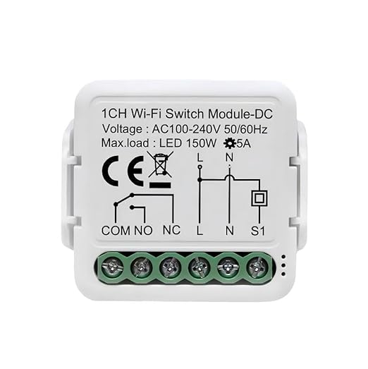 1CH Dry Contact WiFi Relay Switch Module,DC 12/24V AC 100-240V,Tuya Smart Life app,Compatible with Alexa,Google Home