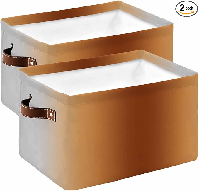Dark Burnt Orange Grey Ombre Storage Bins Cubes Waterproof Cloth Storage Basket,Farmhouse Gradient Minimalist Foldable Storage Bags for Shelf Clothes Storages Organizers with Handles 15x11x9.5 in 2PCS