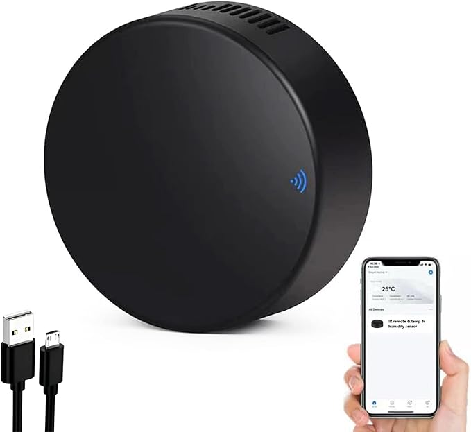 Smart IR Remote Control with Temperature and Humidity Sensor, 2.4G WiFi Universal Infrared Remote Control Hub with Thermometer Hygrometer for Smart Home Automation,Compatible with Alexa & Google Home