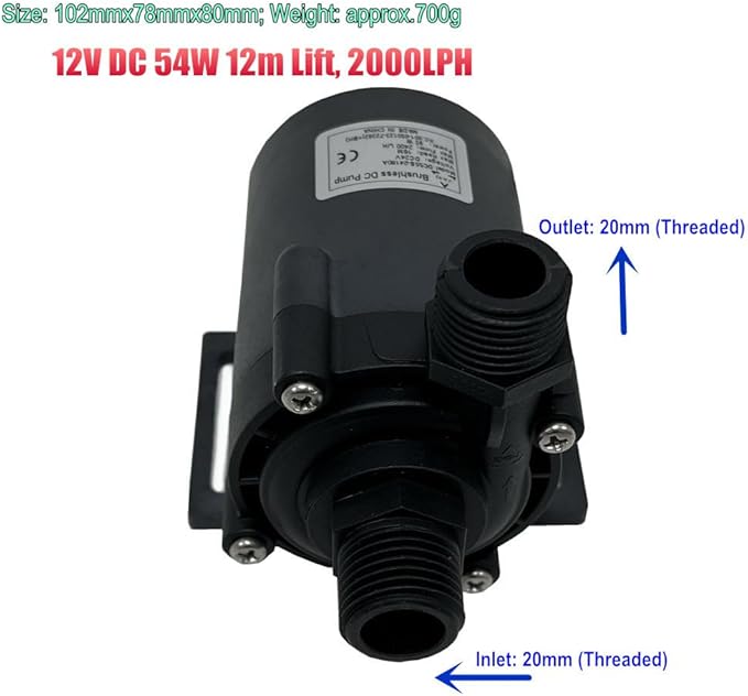 SHYSKY Speed/Flow Adjustable Smart Brushless Water Pump DC55E-12120A 12VDC 54W 12m 39ft 528GPH Low Noise, For Water Circulation Pressurization Cooling sys