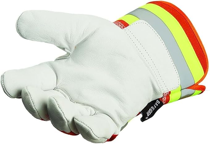 J. J. Keller & Associates, Inc. Goatskin Hi-Vis Gloves, Cotton Fleece Lined, Rubber Cuff, 1 Pair, SAFEGEAR