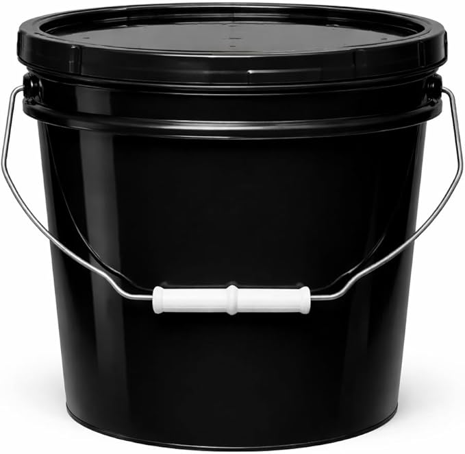 MKS Plastics 2-Gallon Bucket with Airtight Lid – Made in USA, Food Grade BPA Free Plastic, Heavy Duty Multi-Use, Metal Handle with Grip, Stackable Storage – - Black, 1 Pack