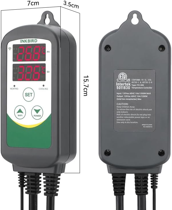 INKBIRD 2025 Updated WiFi Temperature Controller, Digital Thermostat with App Remote Control for Reptiles, Home Brewing, Fermentation, Breeding, Incubation and Greenhouse, Max 1100W (110V)