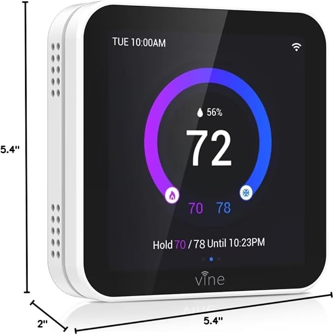 vine Smart Thermostat Larger Color Screen Thermostats for Home Heat and AC, 7 Day Programmable WiFi Thermostat App Control Compatible with Alexa and Google Assistant, C-Wire Required