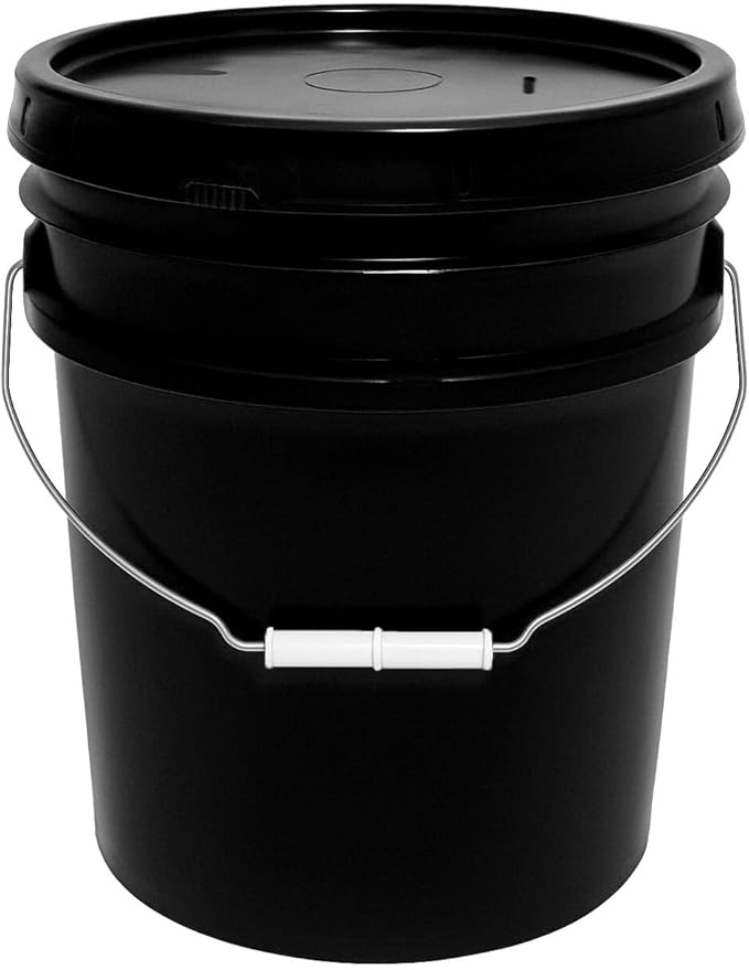 MKS Plastics 5-Gallon Bucket with Airtight Lid – Made in USA, Food Grade BPA Free Plastic, Heavy Duty Multi-Use, Metal Handle with Grip, Stackable Storage – Black, 1 Pack