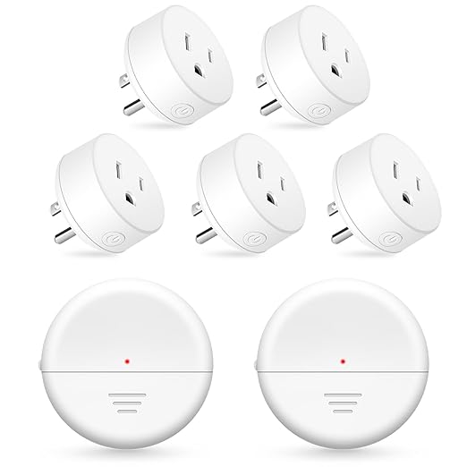 NineLeaf Wireless Motion Sensor Plug, PIR Sensor Outlet with Timer Setting to Auto Turn On/Off, Adjustable Detection Range, 15A/1500W Remote Control Plug for Christmas Lights, Fans(2Sensor 5Plugs)