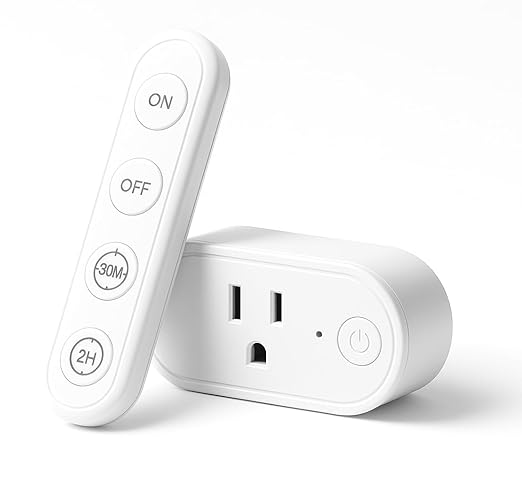 Remote Control Timer Outlet: Dual Gear Countdown (30min/2h) with Auto Shut Off – 15A/1800W – Elderly-Kid Safe – WiFi Router, Sleep-Light & Small Appliances Multi-Scene Timed Control