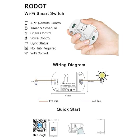 16A Basic Wireless Smart Switch，Wi-Fi Light Switch Compatible with Alexa & Google Home & SmartThings,FCC Certified,No Hub Required Support DIY Module (2 pcs)