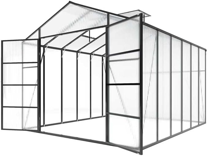 104in High 10x12FT Greenhouse for Outdoors, Polycarbonate Greenhouses with Stronger Wind Protection and Roof Vent, Walk-in Large Aluminum Winter-Proof Sunroom, Black