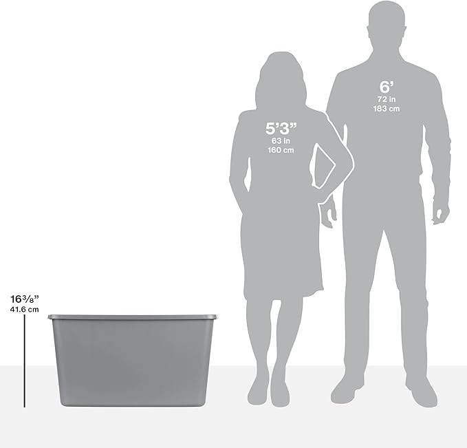 (2 Pack) Extra Large 30 Gallon Storage Bin with Locking Snap-On Lid, Plastic Storage Container, Gray