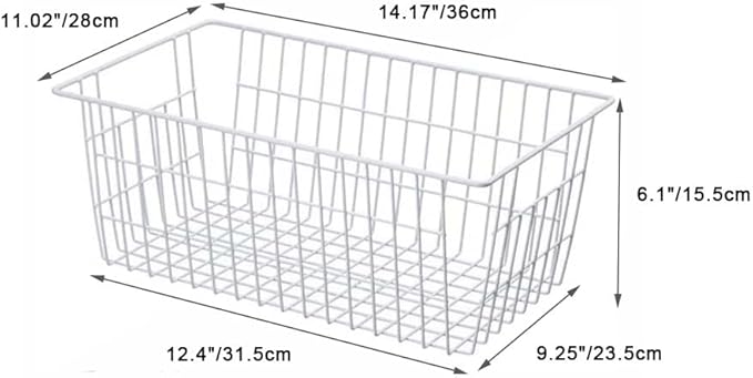 SANNO 14" Freezer Baskets Wire Storage Baskets for Organizing Pantry Organization Bins Cabinets - Metal Basket Kitchen, Laundry, Garage, Fridge, Bathroom Countertop Organizer
