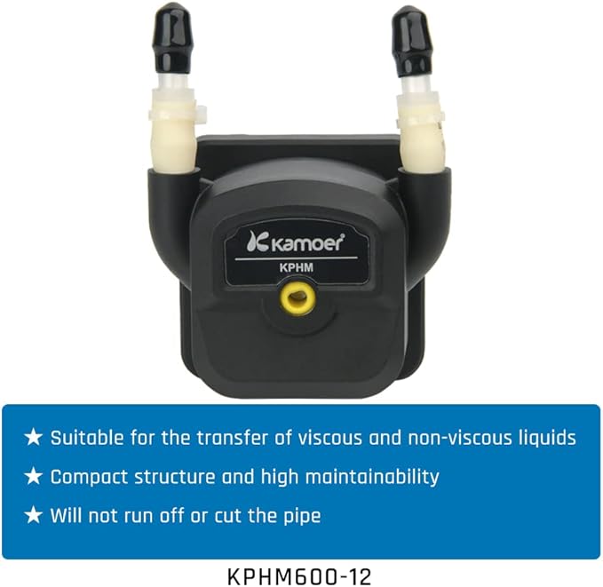 Kamoer KPHM600-12B3B17 600ml/min high flow rate peristaltic pump 12V dc brushless motor adjustable speed liquid dosing pump with BPT tube 6.4 mm ID x 9.6 mm OD