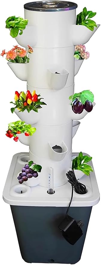 Indoor Hydroponic Tower Garden Kit, 30-Plant Vertical Growing System with Pump, Smart Germination for Herbs, Fruits & Veggies - 25 Holes, White White 15 Holes