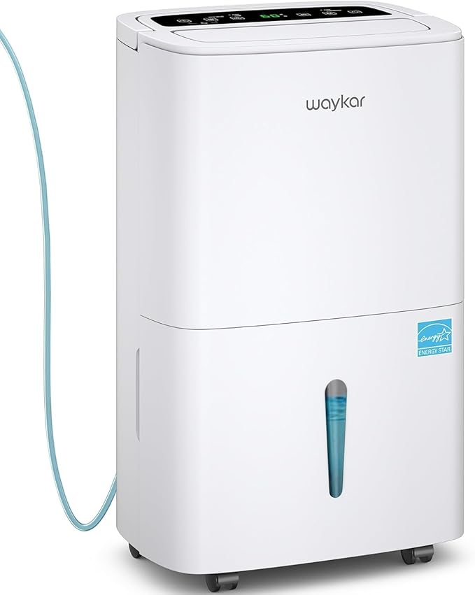 Waykar 150 Pints 2025 Energy Star Dehumidifier with Pump for Spaces up to 7,000 Sq. Ft. at Commercial and Industrial Large Room, Warehouse, Home, Basement, with Drain Hose, Auto Defrost, Self-Drying
