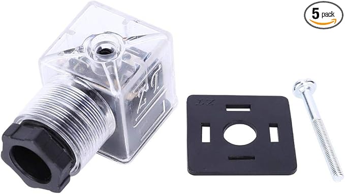 5Pcs Hydraulic Solenoid Coil Valve Plug, Universal AC 110V-220V 10A Solenoid Coil Connector Socket with Led Indicator Light, 3PIN +PE