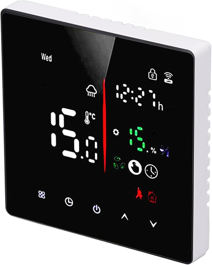 Touchscreen Thermostat, 90‑240V APP Control Digital Thermostat with LED Display for TUYA AC, Smart Home Thermostat for Programmable Period, Heat & Cooling Temperature Control