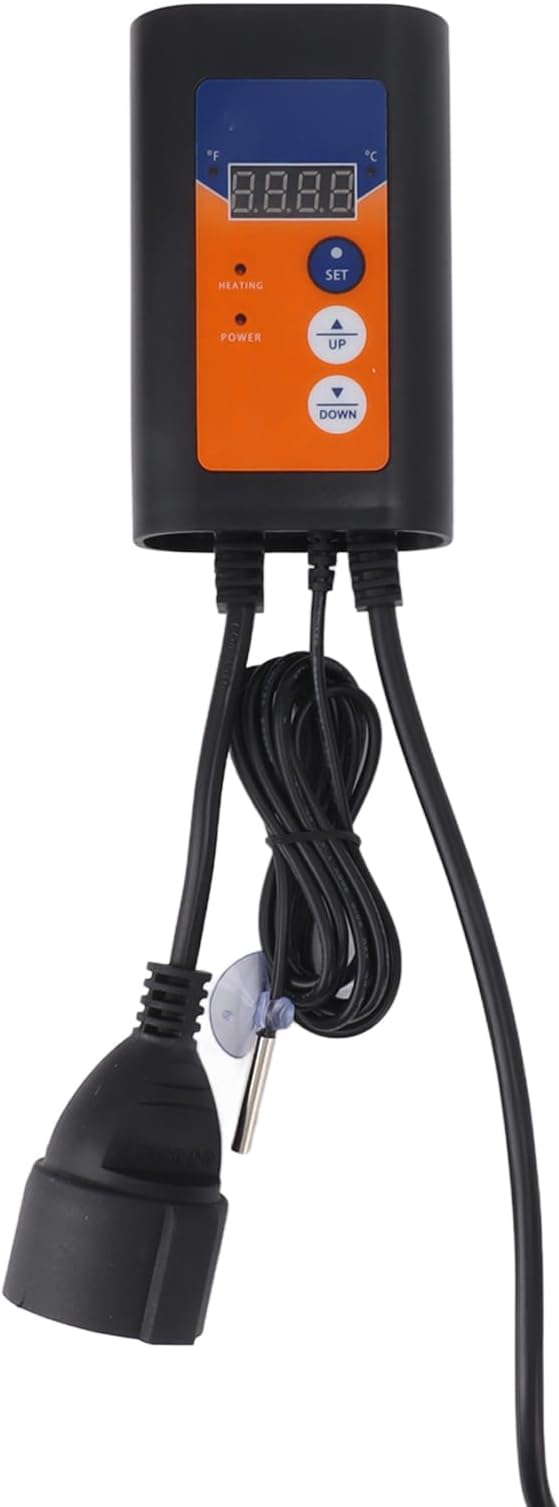 1000W Reptile Thermostat Digital Temperature Controller with Quick Response Probe for Greenhouse Pet Heat Pad Germination (US Plug 120V)