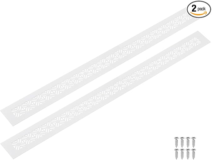 uxcell 2Pcs Aluminum Alloy Air Vents, 600 x 50mm / 23.6 x 2" Rectangle Louvered Ventilation Grille Cover with Mounting Screws for Door Cabinet Wardrobe, White