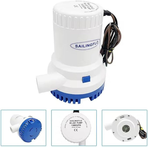 12V Bilge Pump-1500 GPH,1-1/8“(29mm) Outlet,Non-Automatic Submersible Marine Water Pump for Boat, Rvs,Pond