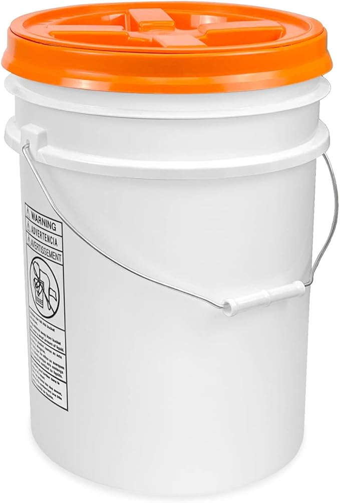 ePackageSupply 5 Gallon Bucket - Food Grade Bucket with Airtight Gamma Seal Screw-On Lid, BPA-Free, Heavy-Duty 90 Mil HDPE Plastic, Bulk Storage, Durable Container, Made in USA, White/Orange, 6 Packs