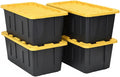 27 Gallon Heavy Duty Storage Container with Lid, Plastic, Durable and reusable, used indoor and outdoor, 20.6" D x 30.6" W x 14.3" H, 4 Pack Or 8 Pack ! (Yellow and Black, 4 Pack)
