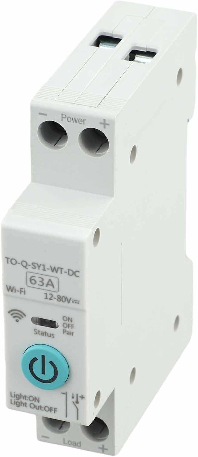 1x For Tuya DC WIFI Smart Switch 63A 12-80V Wireless Remote Control Circuit Breaker With App-Scheduling-And-Interlock TO-Q-SY1-WT-DC