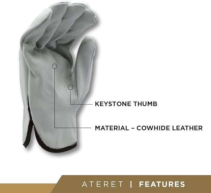 ATERET 36 Pairs X-Large Heavy Duty Durable Cowhide Leather Work Gloves I Driver Gloves for Truck Driving, Warehouse, Gardening, Farming