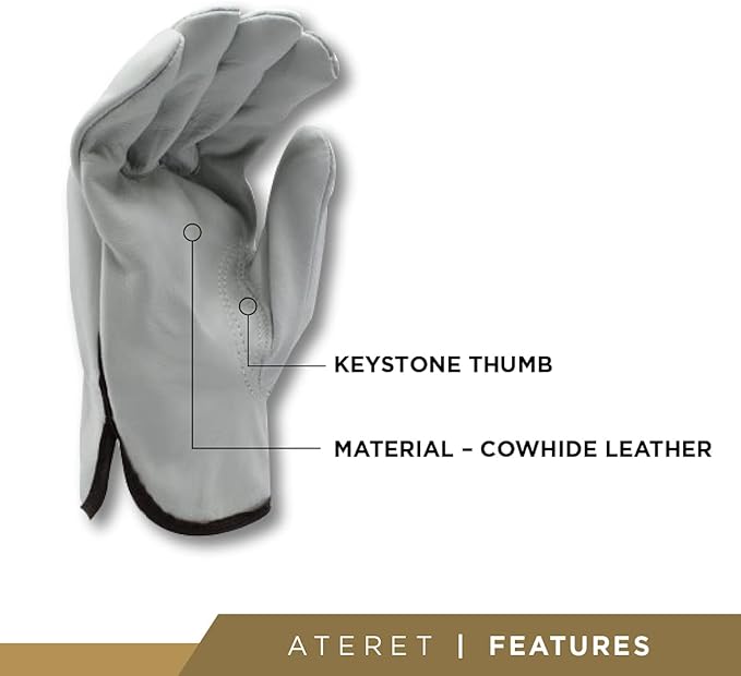 ATERET 12 Pairs X-Large Heavy Duty Durable Cowhide Leather Work Gloves I Driver Gloves for Truck Driving, Warehouse, Gardening, Farming