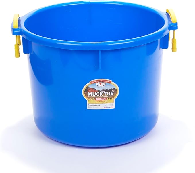 Little Giant® Plastic Muck Tub | Durable & Versatile Utility Bucket with Handles | Muck Bucket | Durable Handles | 40 Quart | Blue