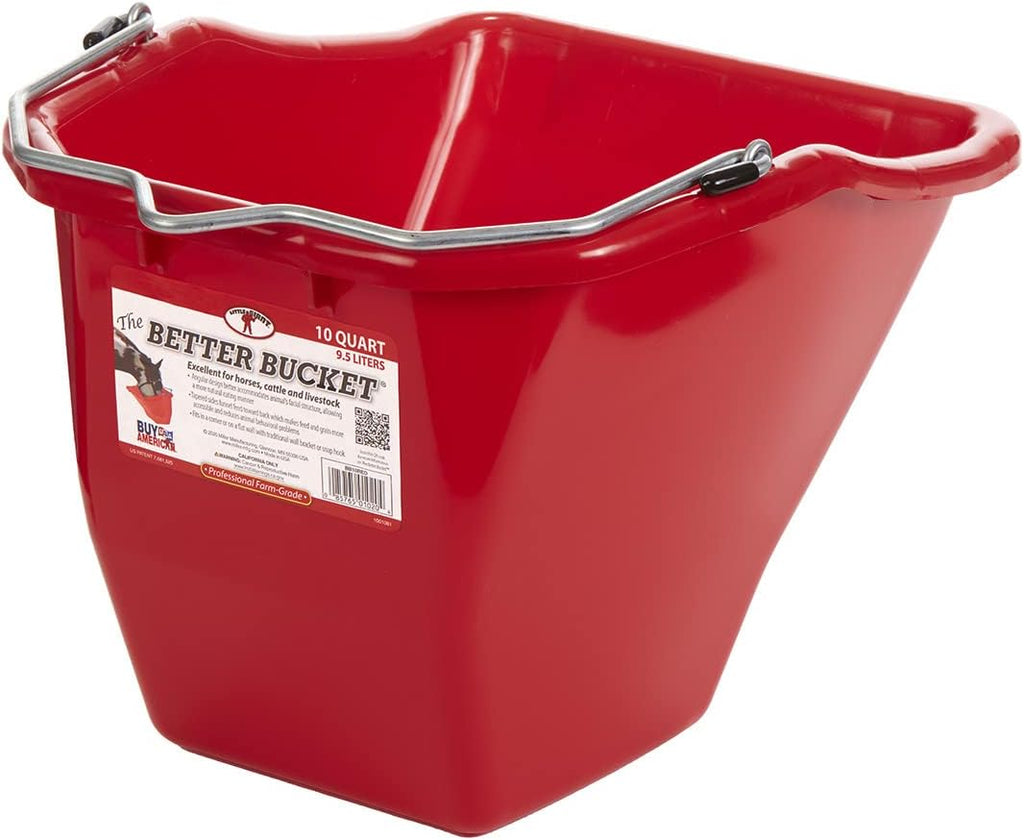 Little Giant® Plastic Better Bucket | Horse Feed Pail | Ergonomically Designed | Flat Back Bucket | Made in USA | 10 Quarts | Red