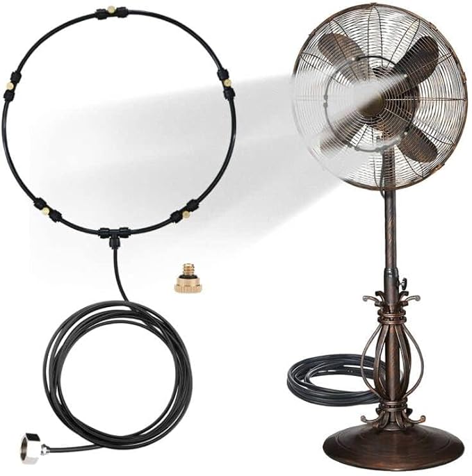 Outdoor Misting Fan Kit for a Cool Patio Breeze,Water Mister Spray for Cooling Outdoor,26FT (8M) Misting Line + 5 Brass Mist Nozzles + a Brass Adapter(3/4) Fit to Any Outdoor Fan