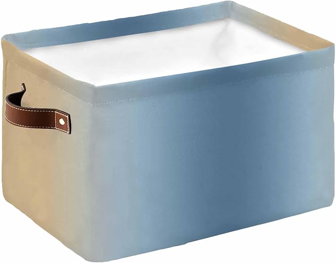 Blue Yellow Ombre Storage Bins Cubes Waterproof Cloth Storage Basket, Farmhouse Modern Gradient Art Foldable Storage Bags for Shelf Closet Clothes Storages Organizers with Handles 15x11x9.5 in 1PCS