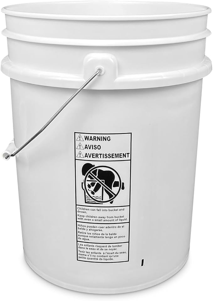 ePackageSupply 5 Gallon Bucket - Food Grade Bucket, Metal Handle Grip, BPA-Free, Heavy-Duty 90 Mil HDPE Plastic Pail, Stackable Utility Container, Made in USA, Lid Not Included, White, 12 Packs