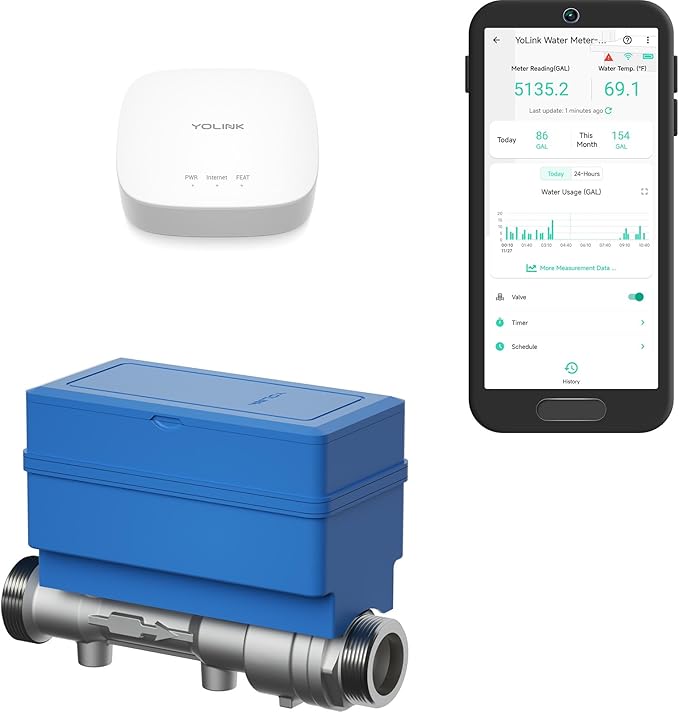 NSF Certified YoLink FlowSmart All-in-One Smart Water Meter & Auto Shutoff for 2" Pipes, LoRa Long-Range, Real-Time Leak Detection, 10-Year Battery, 80+ Device Ecosystem, Hub Included - YS5018