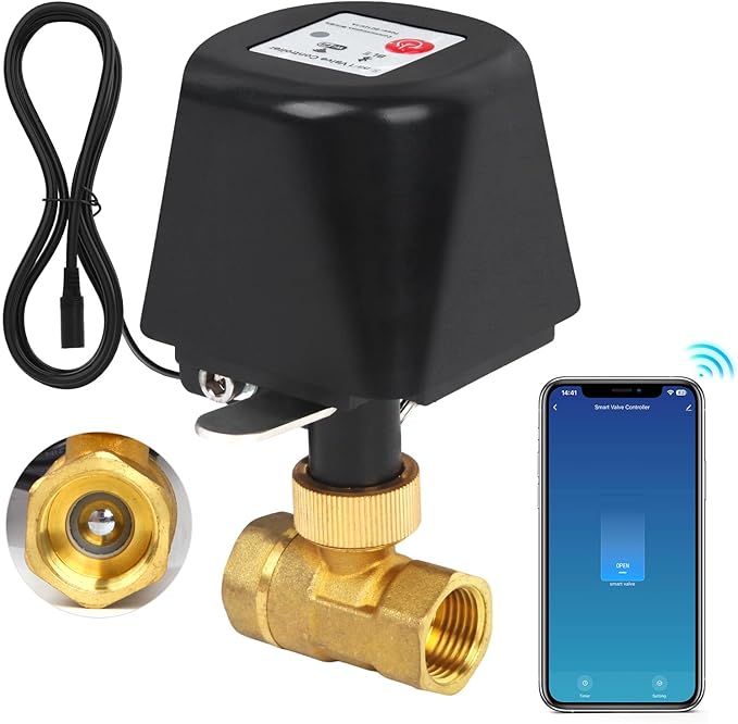 Smart WiFi Water Valve, Brass Motorized Ball Valve with Timer & App Remote Control, Alexa/Google Home Compatible, Ideal for Garden Sprinkler, Pool Filling, Greenhouse & Hydroponics, 1" G-Thread