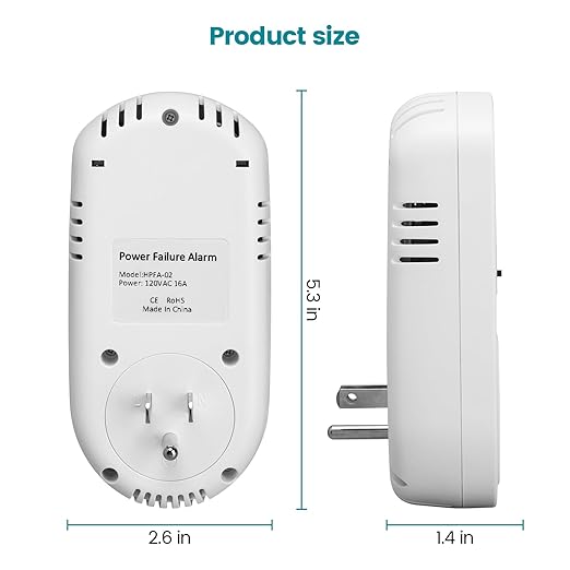 Briidea Power Failure Alarm with High/Low Voltage Alert, LED Indicators, 100-120dB Adjustable Alarm, Perfect for Refrigerators, Freezers, and Sewage