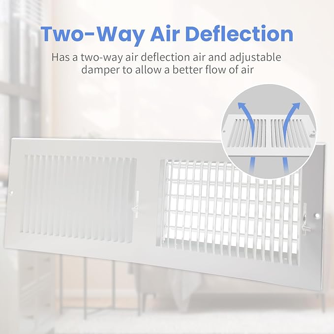 20 x 6 Inch [Duct Opening] Air Vent Covers for Wall or Ceiling - High Airflow 2 Way Steel Ventilation - Adjustable Wall/Ceiling Register, 21-3/4 Inch x 7-3/4 Inch [Overall Dimensions]