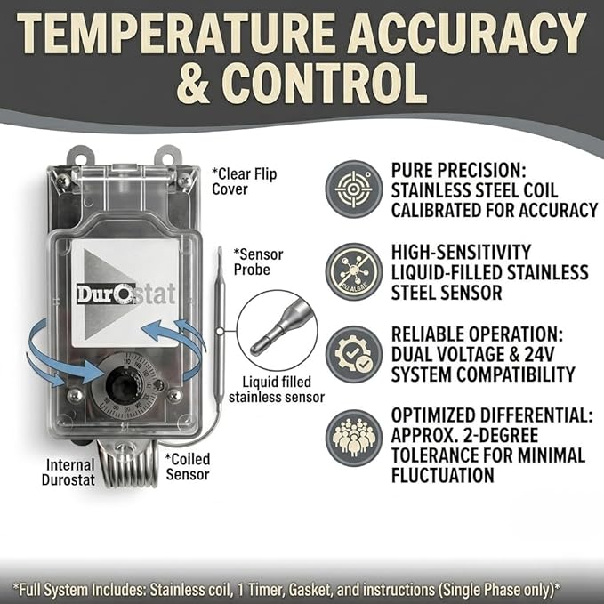 DuroStat NEMA 4 Waterproof Mechanical Thermostat - 30°F to 110°F - Range Heavy Duty Heating & Cooling Controller for Greenhouses, Barns and Garages
