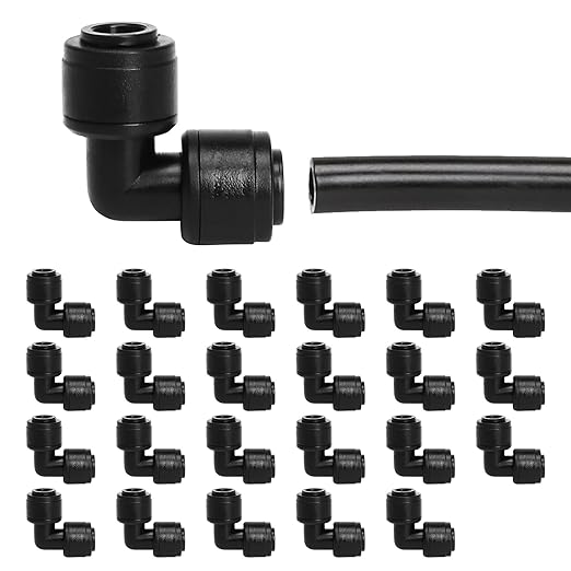 Bonviee 1/4 Inch Push-to-Connect Elbow Connectors, 24 Pack – 90° Drip Irrigation Elbows for Lawn, Garden, Greenhouse