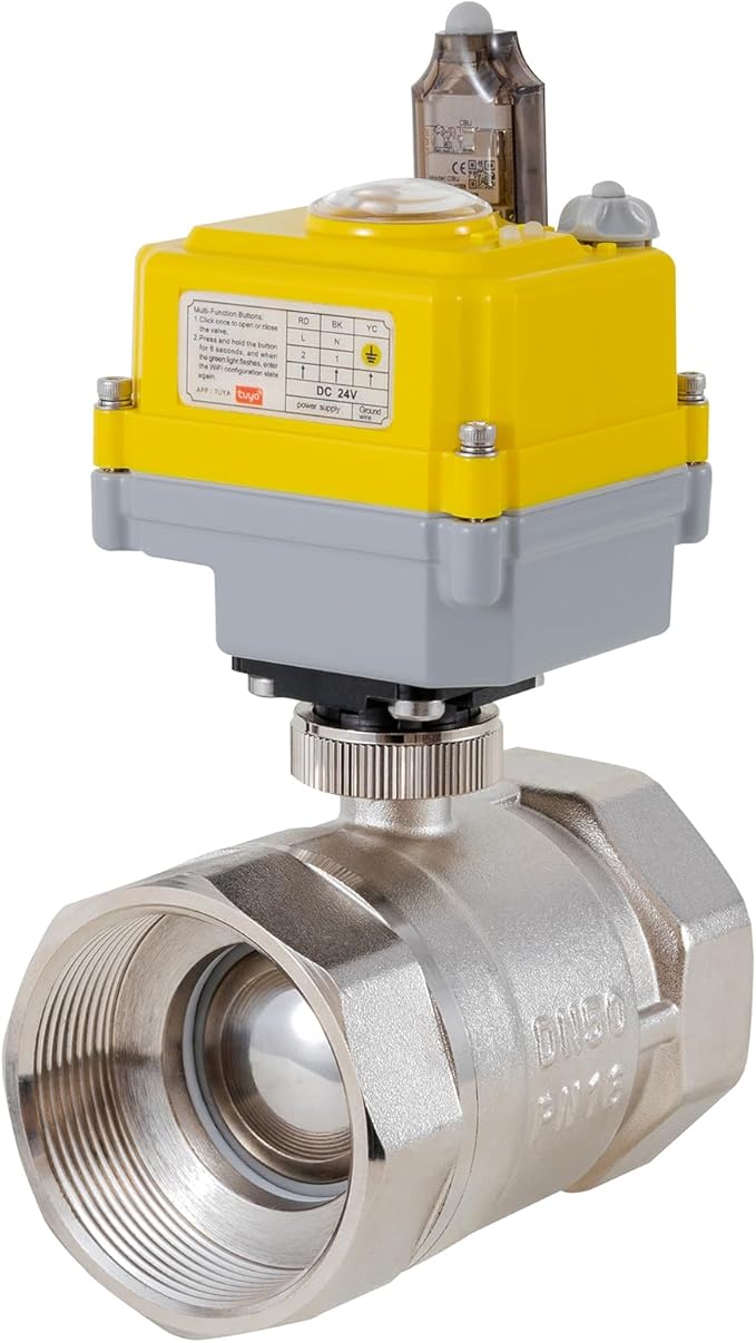 NPT 2'' Electric Ball Valve Intelligent Electric Valve DC24V Actuator/AC110V-230V Power Adapter, TUYA-APP WIFI Control Valve With Indicator and Manual Device 2-wire Automatic Return, Normally Closed