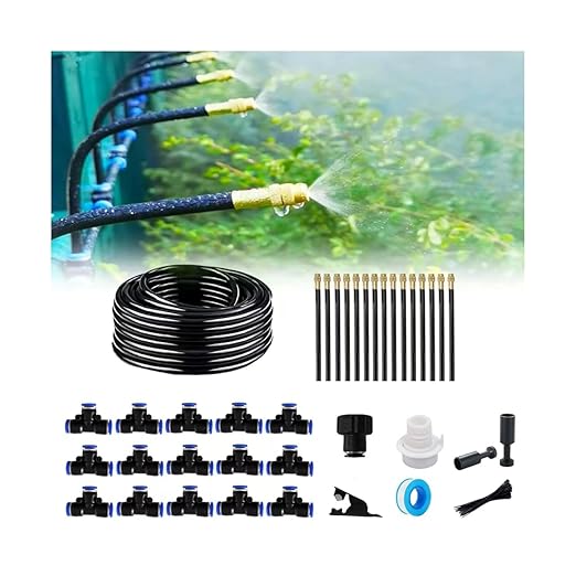 New drip Irrigation kit, Automatic Garden Watering System, Quick Connector and 360-degree Bending Dropper atomizing Copper Nozzle, Garden Plant Lawn Courtyard Watering System. (65FT)