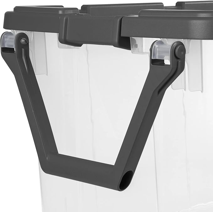 160 Quart Wheeled Stacker, Durable Clear Bin, Latch Lid and Pull Handle, Dark Gray