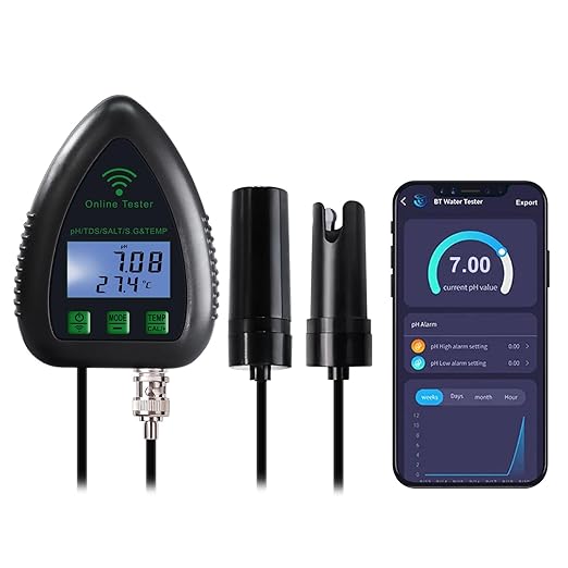 5-in-1 WiFi pH Meter Monitor, Water Quality Tester for pH TDS Salinity S.G Temperature, Tuya Smart APP Remote Monitoring with Alarm & Easy Calibration, for Aquarium Hydroponics