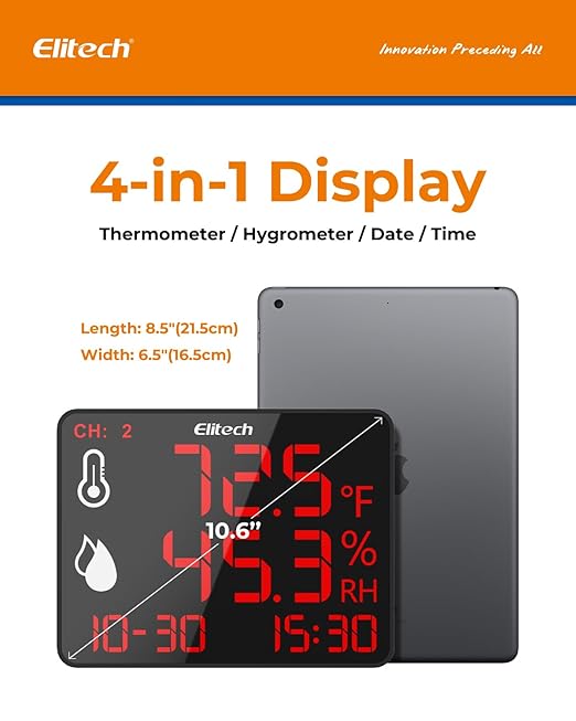 Elitech Wireless Hygrometer Thermometer Reusable Temperature Recorder Data Logger with Large Screen Data Storage Export, DR-230W-THDE with Dual External Temperature and Humidity Sensor