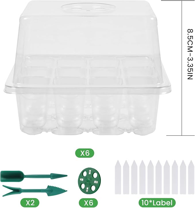 Seed Starter Trays with Grow Lights, 72 Cells Seed Starter Kit with Lights, 4 Timing Set, Germination Kit for Seed Starting Trays, Seedling Starter with High Humidity Control Domes (White, 6PCS)