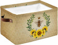Sunflowers Storage Bins Cubes Waterproof Cloth Storage Basket,Farmhouse Bees Spring Summer Watercolor Floral Leaf Foldable Storage Bags for Shelf Storages Organizers with Handles 15x11x9.5 in 1PCS