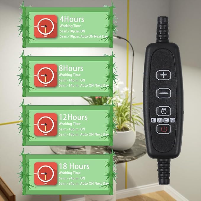 Grow Light for Indoor Plants Growing, 6000K Full Spectrum Gooseneck Plant Lamp for Seedings Succulents Small Plants, 5 Dimming & 4/8/12/18H Timer, 2 Pack